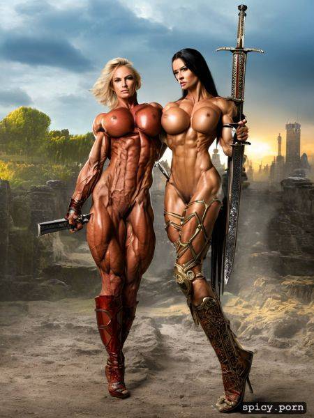 Cry, strength effort, realistic, scar, war, furious, nude muscle woman protecting a little woman - spicy.porn on pornintellect.com