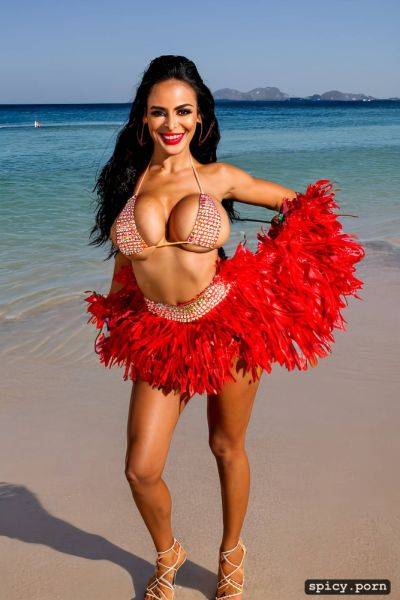 Color portrait, long hair, 22 yo beautiful performing white rio carnival dancer at copacabana beach - spicy.porn on pornintellect.com