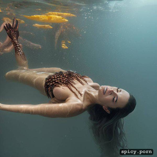 Frosty flowing hair, snake skinned legs, no clothes, sun blinks through water surface - spicy.porn on pornintellect.com
