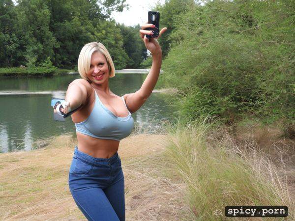 Selfie, bobcut hair, pastel colors, lake, high socks, exotic female - spicy.porn on pornintellect.com