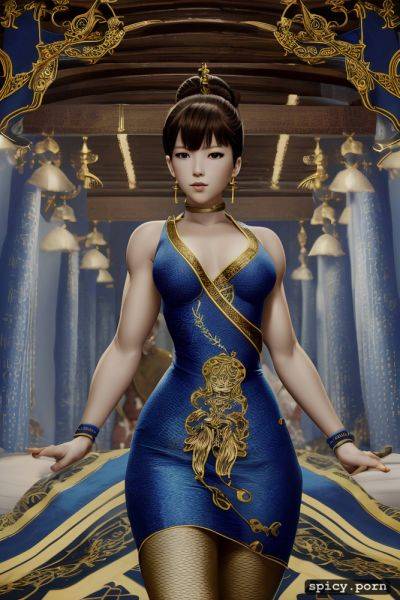 Smokey eyes, kick, shaolin kung fu, shoulderless jumpsuit, long dark blue dress - spicy.porn on pornintellect.com