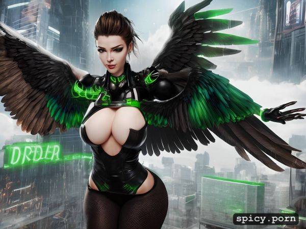 20 yo, green miniskirt, big boobs, black feathered wings, perfect athletic female fallen angel - spicy.porn on pornintellect.com