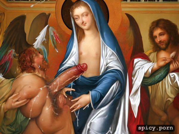 Virgin mary spreading hairy vagina baphomet inserting his penis and sperm dripping out of gaping anus - spicy.porn on pornintellect.com