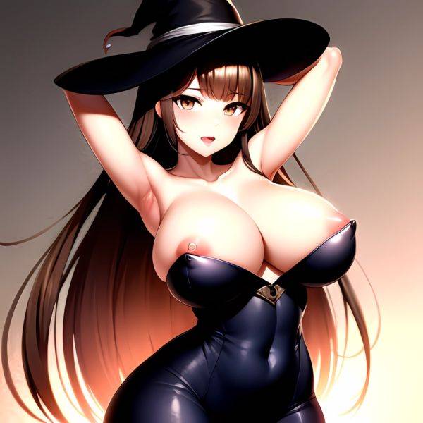 1girl Absurdres Bare Shoulders Black Headwear Breasts Breasts Out Brown Eyes Brown Hair Cleavage Dragon 039 S Crown Dress Highre, 2089218004 - AIHentai - aihentai.co on pornintellect.com