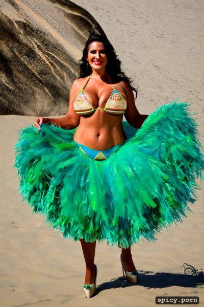 Color portrait, long hair, 44 yo beautiful performing white rio carnival dancer at copacabana beach - spicy.porn on pornintellect.com