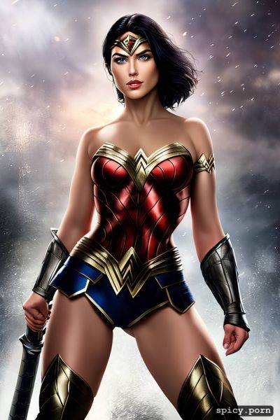 D c comics, confident smirk, short black hair, sword, wonder woman - spicy.porn on pornintellect.com