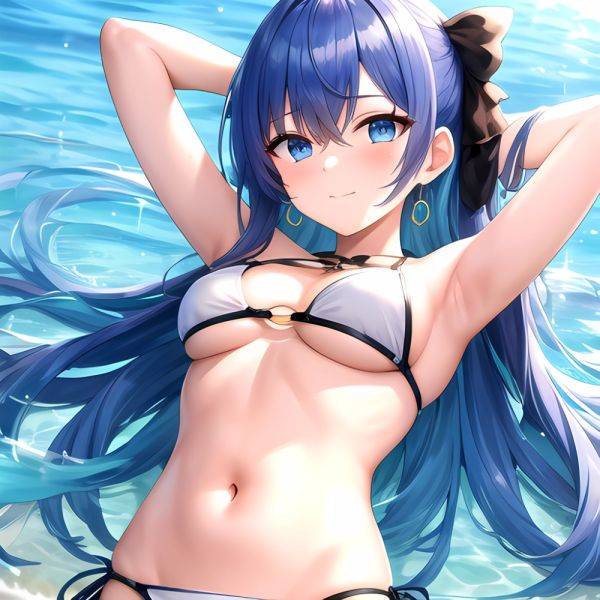 1girl Absurdres Arms Behind Head Bikini Blue Eyes Blue Hair Breasts Closed Mouth Hair Between Eyes Highres Hololive Hoshimachi S, 593753069 - AIHentai - aihentai.co on pornintellect.com