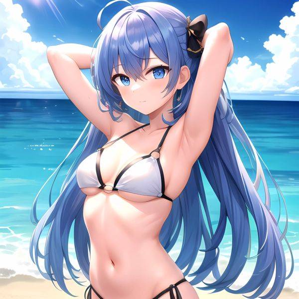 1girl Absurdres Arms Behind Head Bikini Blue Eyes Blue Hair Breasts Closed Mouth Hair Between Eyes Highres Hololive Hoshimachi S, 1476535166 - AIHentai - aihentai.co on pornintellect.com