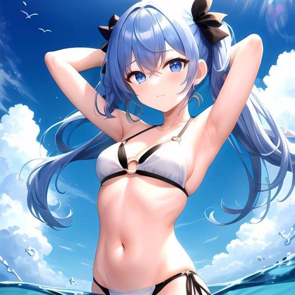 1girl Absurdres Arms Behind Head Bikini Blue Eyes Blue Hair Breasts Closed Mouth Hair Between Eyes Highres Hololive Hoshimachi S, 1591212049 - AIHentai - aihentai.co on pornintellect.com
