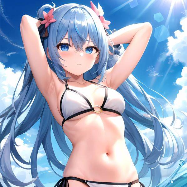 1girl Absurdres Arms Behind Head Bikini Blue Eyes Blue Hair Breasts Closed Mouth Hair Between Eyes Highres Hololive Hoshimachi S, 1935097616 - AIHentai - aihentai.co on pornintellect.com