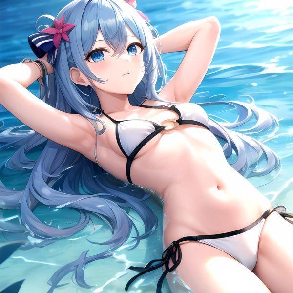 1girl Absurdres Arms Behind Head Bikini Blue Eyes Blue Hair Breasts Closed Mouth Hair Between Eyes Highres Hololive Hoshimachi S, 2062194776 - AIHentai - aihentai.co on pornintellect.com