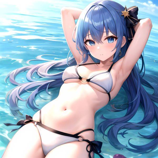 1girl Absurdres Arms Behind Head Bikini Blue Eyes Blue Hair Breasts Closed Mouth Hair Between Eyes Highres Hololive Hoshimachi S, 383338337 - AIHentai - aihentai.co on pornintellect.com