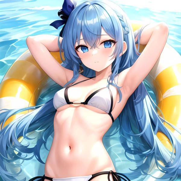 1girl Absurdres Arms Behind Head Bikini Blue Eyes Blue Hair Breasts Closed Mouth Hair Between Eyes Highres Hololive Hoshimachi S, 2904855140 - AIHentai - aihentai.co on pornintellect.com
