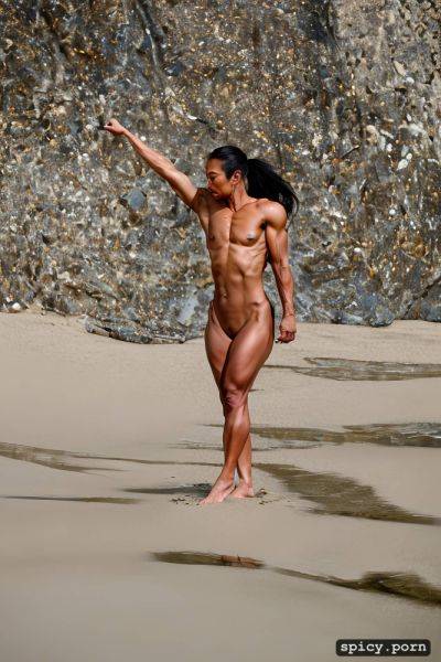 Flexing on beach, long hairs, very short, big breast, unmatched strength - spicy.porn on pornintellect.com