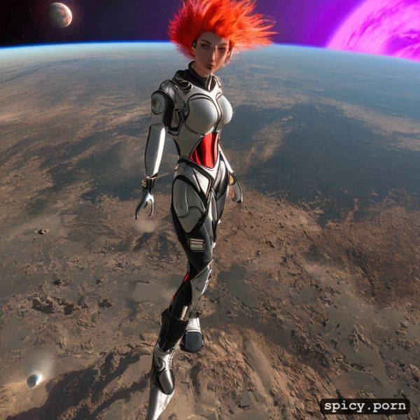 Satisfaction, very short red pixie haircut, young athletic woman space pilot strips out of her spacesuit so she can sunbathe nude on a colorful alien world - spicy.porn on pornintellect.com