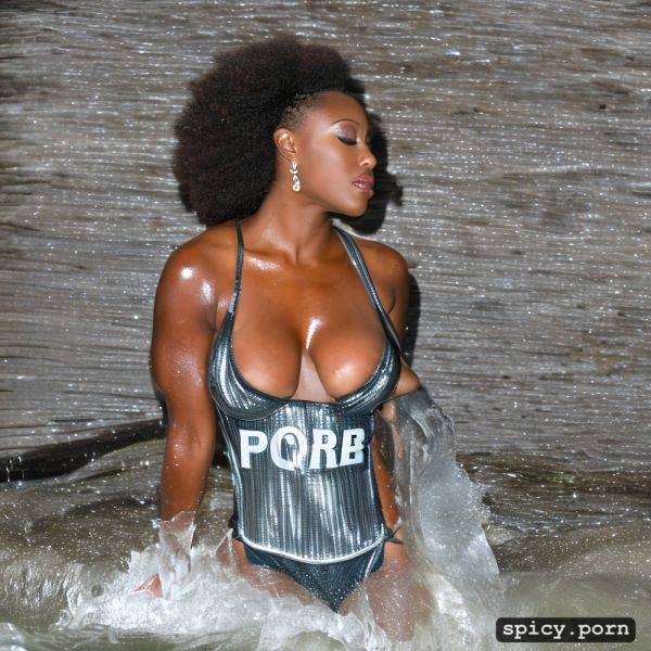 A ebony slim woman wearing a sleeveless mobile suit, suit logo water - spicy.porn on pornintellect.com