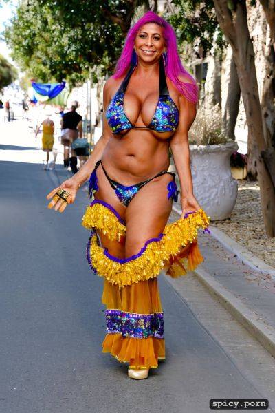 Color portrait, huge natural boobs, 57 yo beautiful performing mardi gras street dancer - spicy.porn on pornintellect.com