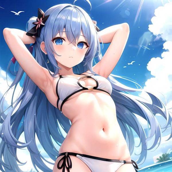 1girl Absurdres Arms Behind Head Bikini Blue Eyes Blue Hair Breasts Closed Mouth Hair Between Eyes Highres Hololive Hoshimachi S, 4181387395 - AIHentai - aihentai.co on pornintellect.com