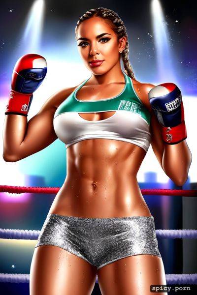 Boxing gloves, boxing ring, topless, female boxer, sweaty, glittery shorts - spicy.porn on pornintellect.com