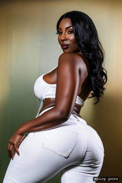 Beautiful face, curvy body, ebony milf, tight white shirt and jeans - spicy.porn on pornintellect.com