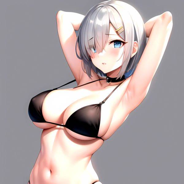 1girl Absurdres Armpits Arms Behind Head Bikini Black Bikini Black Choker Blue Eyes Blush Breasts Choker Cleavage Commentary Req, 1863399381 - AIHentai - aihentai.co on pornintellect.com