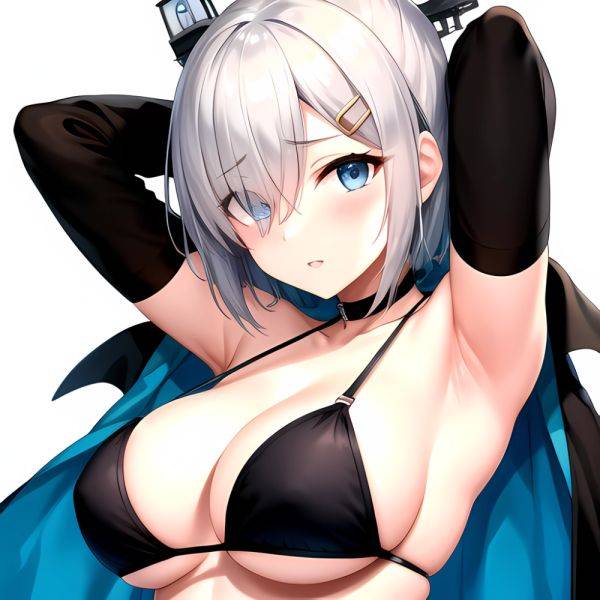 1girl Absurdres Armpits Arms Behind Head Bikini Black Bikini Black Choker Blue Eyes Blush Breasts Choker Cleavage Commentary Req, 868050239 - AIHentai - aihentai.co on pornintellect.com