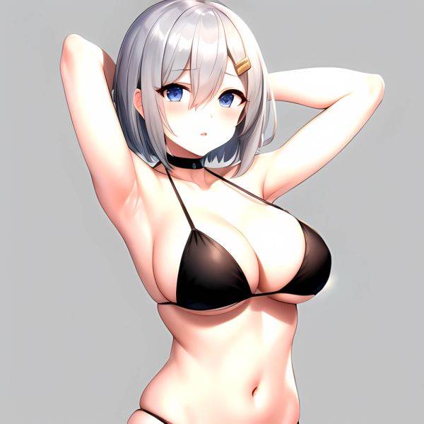 1girl Absurdres Armpits Arms Behind Head Bikini Black Bikini Black Choker Blue Eyes Blush Breasts Choker Cleavage Commentary Req, 1726150953 - AIHentai - aihentai.co on pornintellect.com