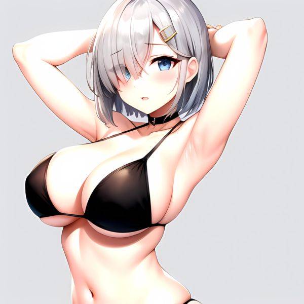 1girl Absurdres Armpits Arms Behind Head Bikini Black Bikini Black Choker Blue Eyes Blush Breasts Choker Cleavage Commentary Req, 627646299 - AIHentai - aihentai.co on pornintellect.com