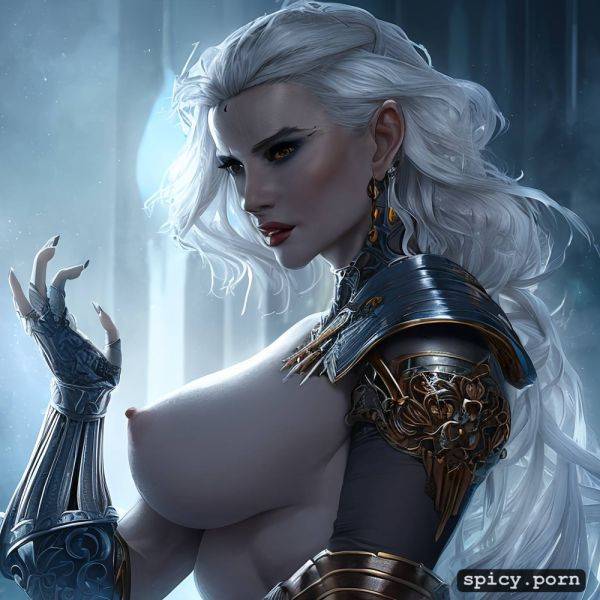 Nude woman, seductive, fantasy armor, transparent, white hair - spicy.porn on pornintellect.com