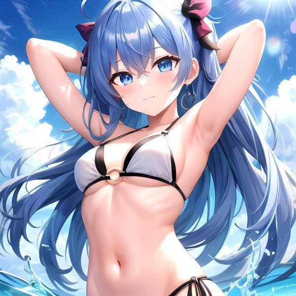 1girl Absurdres Arms Behind Head Bikini Blue Eyes Blue Hair Breasts Closed Mouth Hair Between Eyes Highres Hololive Hoshimachi S, 739138977 - AIHentai - aihentai.co on pornintellect.com