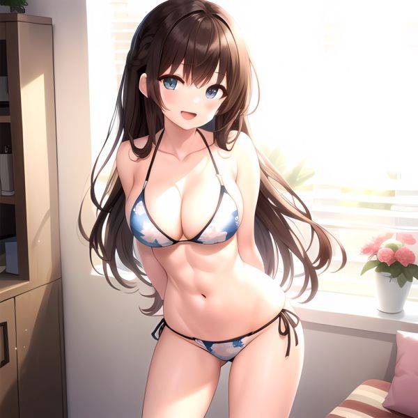 1girl D Abs Alternate Costume Arms Behind Back Asymmetrical Hair Bikini Blue Eyes Blush Breasts Brown Hair Cleavage Collarbone F, 3048236210 - AIHentai - aihentai.co on pornintellect.com