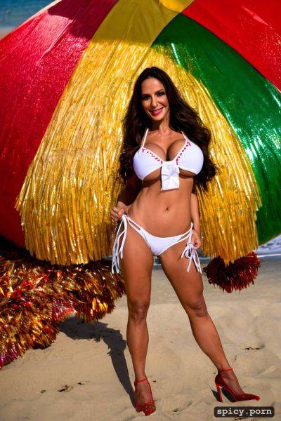 Color portrait, long hair, 35 yo beautiful performing white rio carnival dancer at copacabana beach - spicy.porn on pornintellect.com