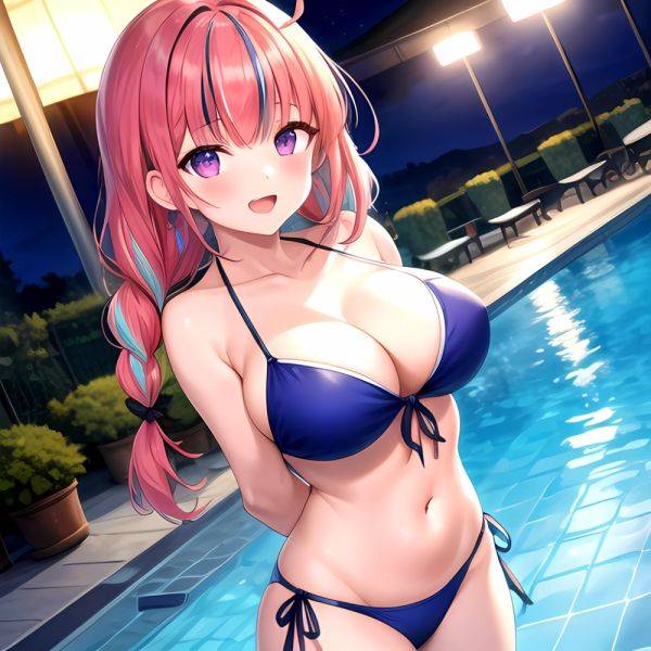 1girl Ahoge Bare Shoulders Bikini Blue Bikini Blue Hair Blush Braid Breasts Cleavage Colored Inner Hair Front Tie Bikini Top, 285028709 - AIHentai - aihentai.co on pornintellect.com