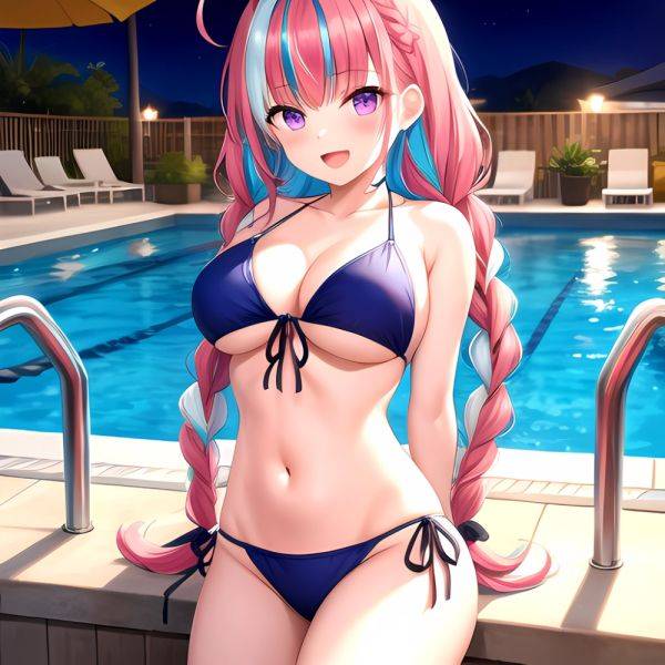 1girl Ahoge Bare Shoulders Bikini Blue Bikini Blue Hair Blush Braid Breasts Cleavage Colored Inner Hair Front Tie Bikini Top, 41923368 - AIHentai - aihentai.co on pornintellect.com