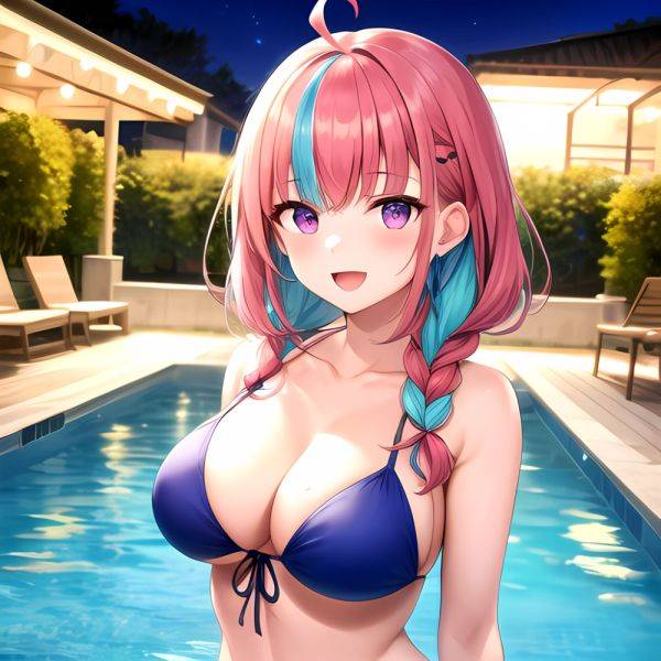 1girl Ahoge Bare Shoulders Bikini Blue Bikini Blue Hair Blush Braid Breasts Cleavage Colored Inner Hair Front Tie Bikini Top, 6350820 - AIHentai - aihentai.co on pornintellect.com