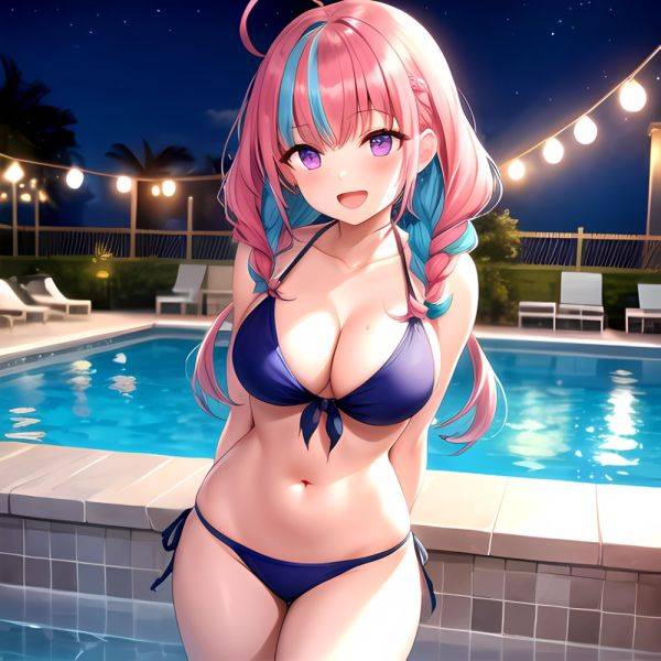 1girl Ahoge Bare Shoulders Bikini Blue Bikini Blue Hair Blush Braid Breasts Cleavage Colored Inner Hair Front Tie Bikini Top, 957998716 - AIHentai - aihentai.co on pornintellect.com