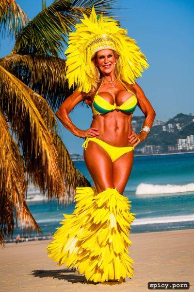 Color portrait, long hair, 67 yo beautiful performing white rio carnival dancer at copacabana beach - spicy.porn on pornintellect.com