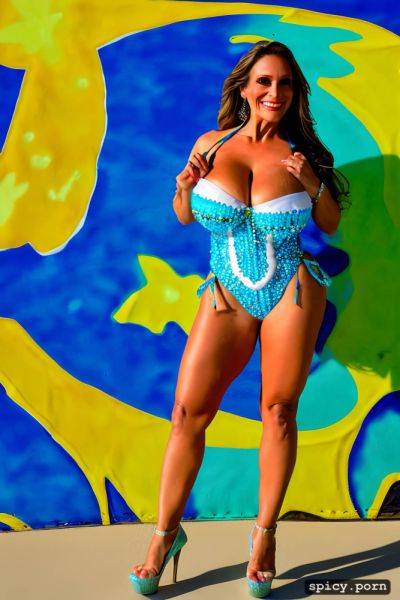 Color portrait, long hair, 63 yo beautiful performing white rio carnival dancer at copacabana beach - spicy.porn on pornintellect.com