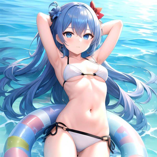 1girl Absurdres Arms Behind Head Bikini Blue Eyes Blue Hair Breasts Closed Mouth Hair Between Eyes Highres Hololive Hoshimachi S, 3488136660 - AIHentai - aihentai.co on pornintellect.com