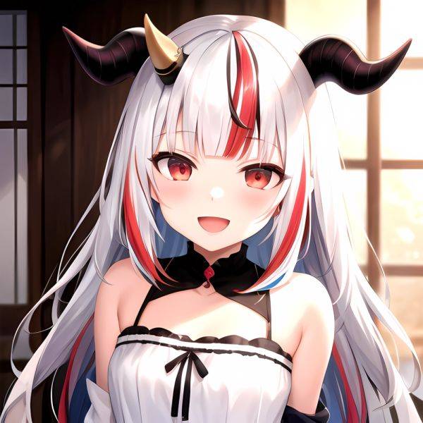 1girl Hololive Horns Long Hair Multicolored Hair Nakiri Ayame Open Mouth Smile Solo Streaked Hair Tonton Utaro White Hair Arms, 1570695124 - AIHentai - aihentai.co on pornintellect.com