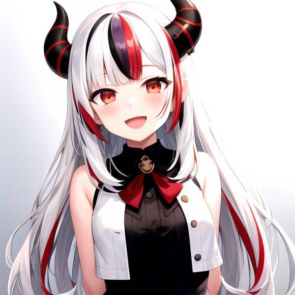 1girl Hololive Horns Long Hair Multicolored Hair Nakiri Ayame Open Mouth Smile Solo Streaked Hair Tonton Utaro White Hair Arms, 2084478325 - AIHentai - aihentai.co on pornintellect.com