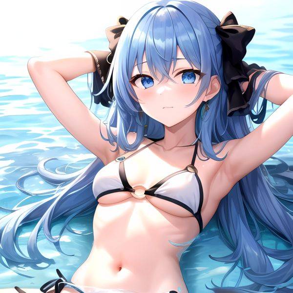 1girl Absurdres Arms Behind Head Bikini Blue Eyes Blue Hair Breasts Closed Mouth Hair Between Eyes Highres Hololive Hoshimachi S, 3232654628 - AIHentai - aihentai.co on pornintellect.com