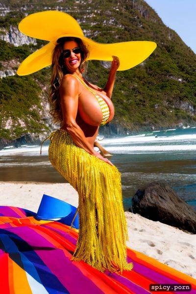 Color portrait, long hair, 67 yo beautiful performing white rio carnival dancer at copacabana beach - spicy.porn on pornintellect.com