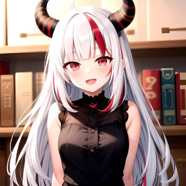 1girl Hololive Horns Long Hair Multicolored Hair Nakiri Ayame Open Mouth Smile Solo Streaked Hair Tonton Utaro White Hair Arms, 3755613774 - AIHentai - aihentai.co on pornintellect.com