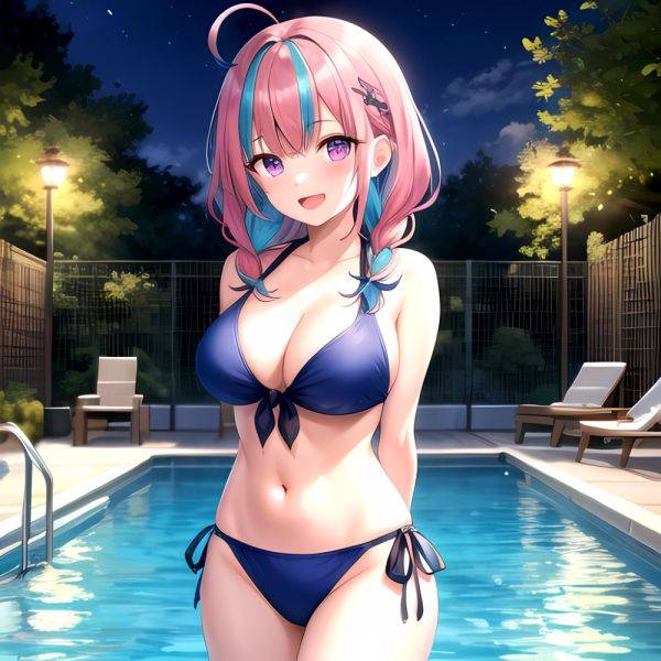 1girl Ahoge Bare Shoulders Bikini Blue Bikini Blue Hair Blush Braid Breasts Cleavage Colored Inner Hair Front Tie Bikini Top, 1749371402 - AIHentai - aihentai.co on pornintellect.com