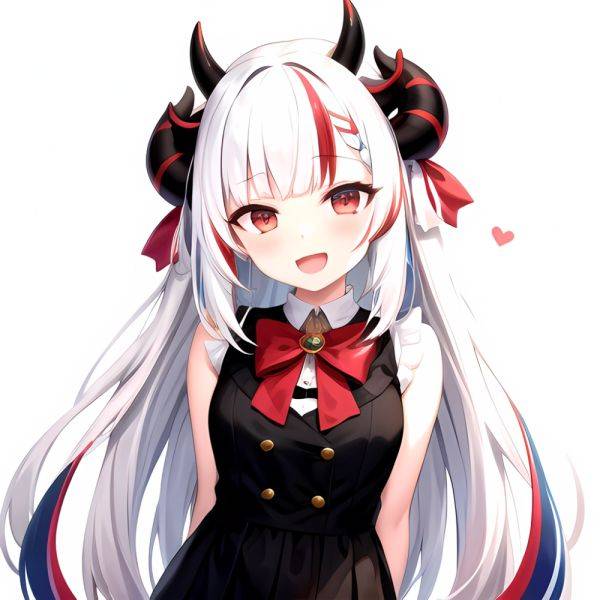 1girl Hololive Horns Long Hair Multicolored Hair Nakiri Ayame Open Mouth Smile Solo Streaked Hair Tonton Utaro White Hair Arms, 2188596602 - AIHentai - aihentai.co on pornintellect.com