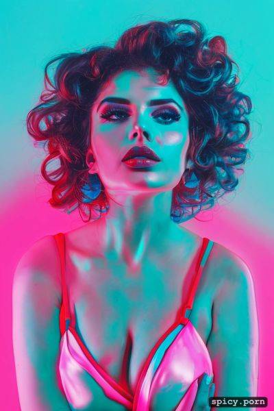 Retrowave colours hair, brunette hair, 18 years, beautiful face - spicy.porn on pornintellect.com