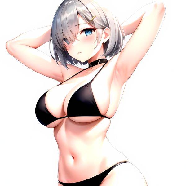 1girl Absurdres Armpits Arms Behind Head Bikini Black Bikini Black Choker Blue Eyes Blush Breasts Choker Cleavage Commentary Req, 2895022267 - AIHentai - aihentai.co on pornintellect.com