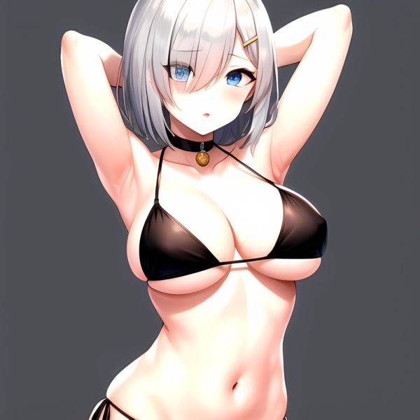 1girl Absurdres Armpits Arms Behind Head Bikini Black Bikini Black Choker Blue Eyes Blush Breasts Choker Cleavage Commentary Req, 2524144698 - AIHentai - aihentai.co on pornintellect.com