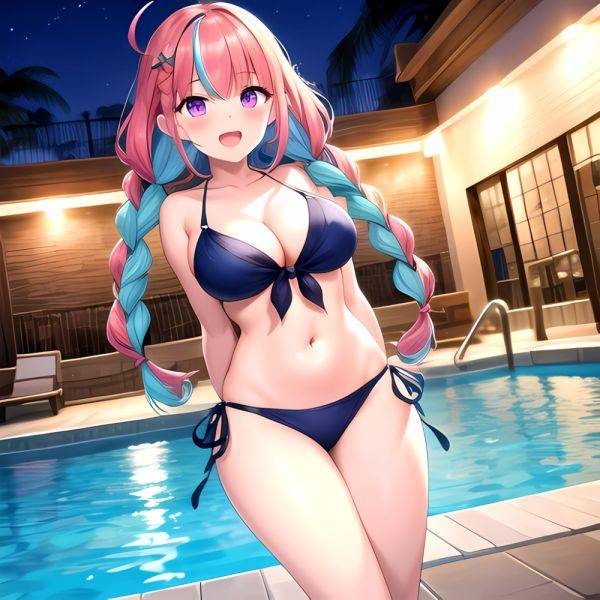 1girl Ahoge Bare Shoulders Bikini Blue Bikini Blue Hair Blush Braid Breasts Cleavage Colored Inner Hair Front Tie Bikini Top, 2589881113 - AIHentai - aihentai.co on pornintellect.com